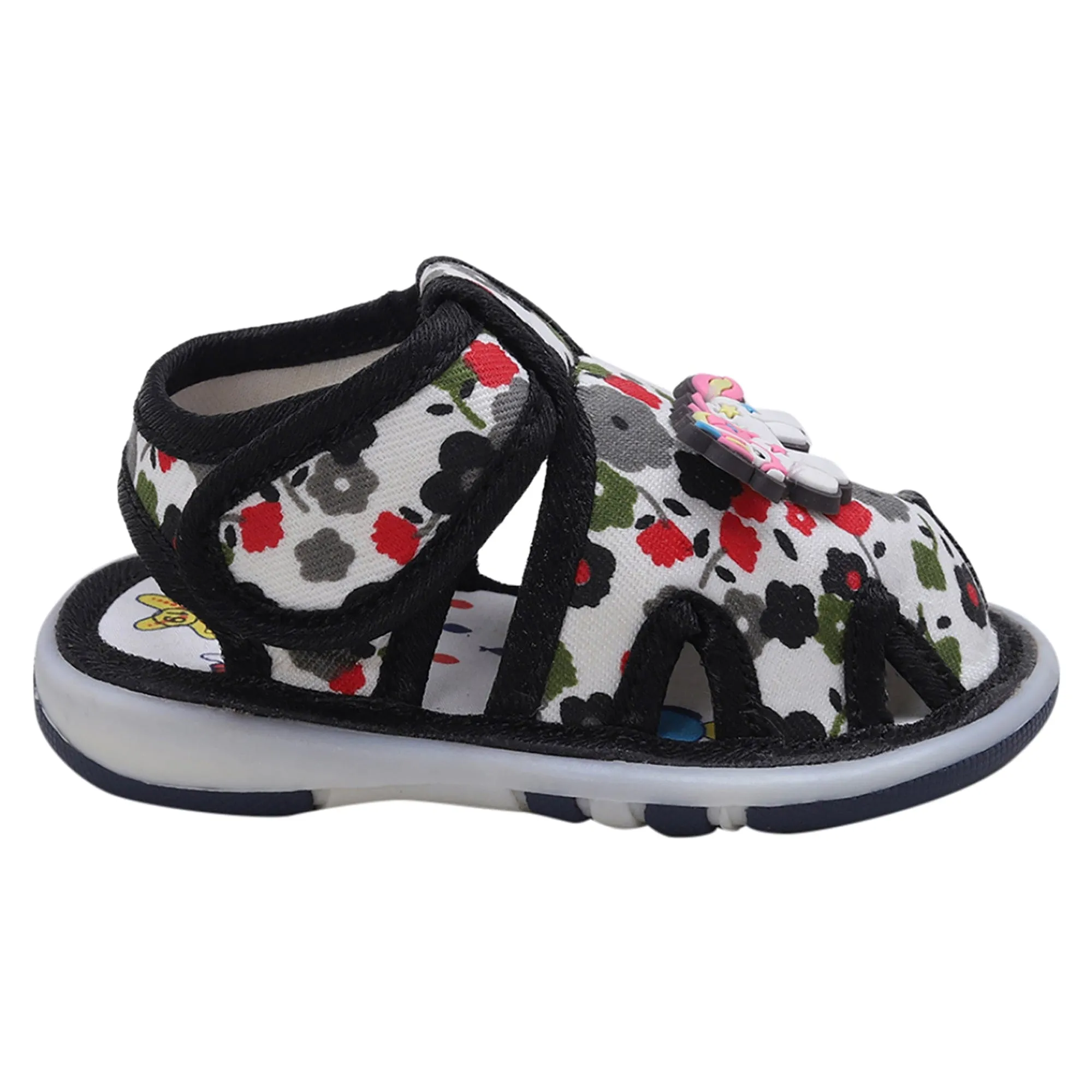 Baby Moo Unicorn Applique Floral Print Velcro Strap Anti-Skid Chu Chu Sound Sandals - Green