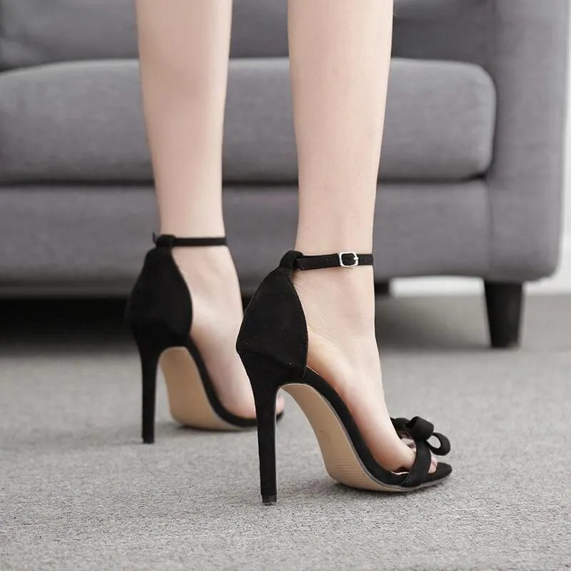 Black Bow Suede High Heels Sandals