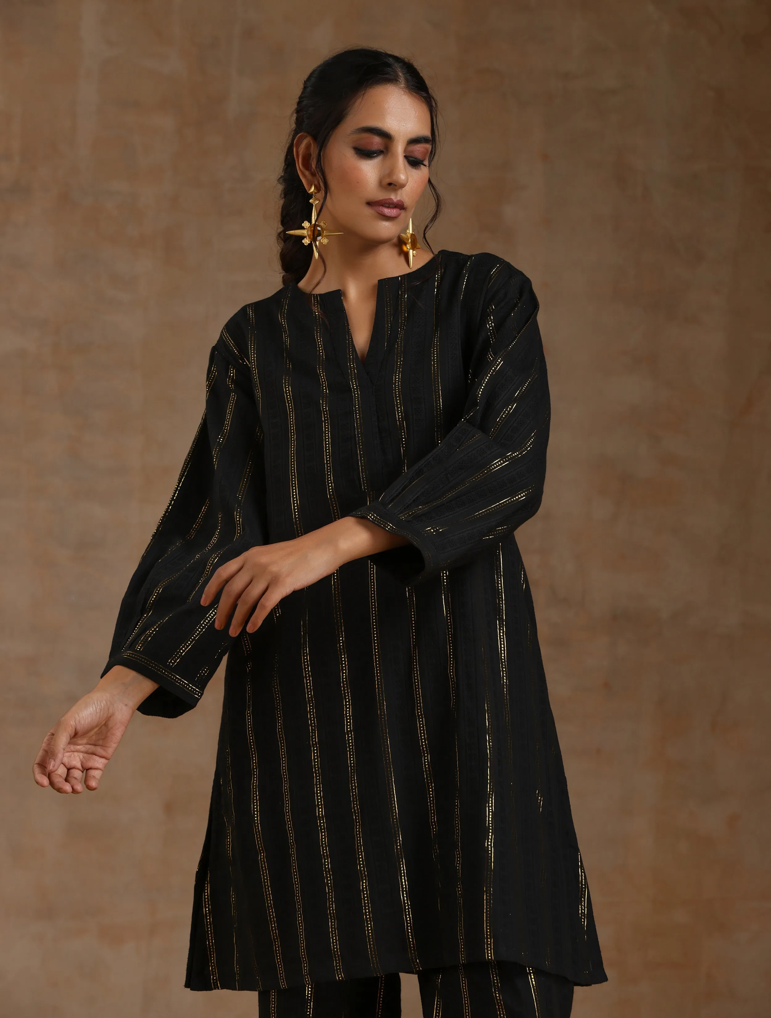 Black Gold Cotton Relaxed Co-Ord Set