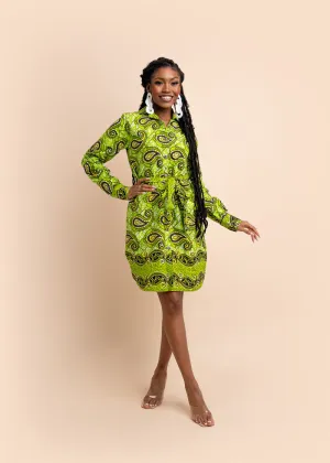 Brenda African Print Dress (Green)-Sample