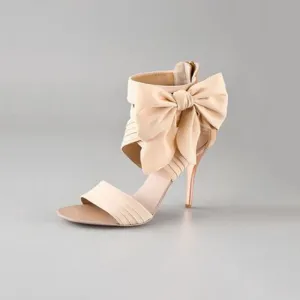 Casual Suede Nude Bow High Heel Sandals