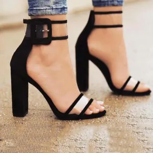 Chunky Heel Clear Buckle Open Toe Sandals