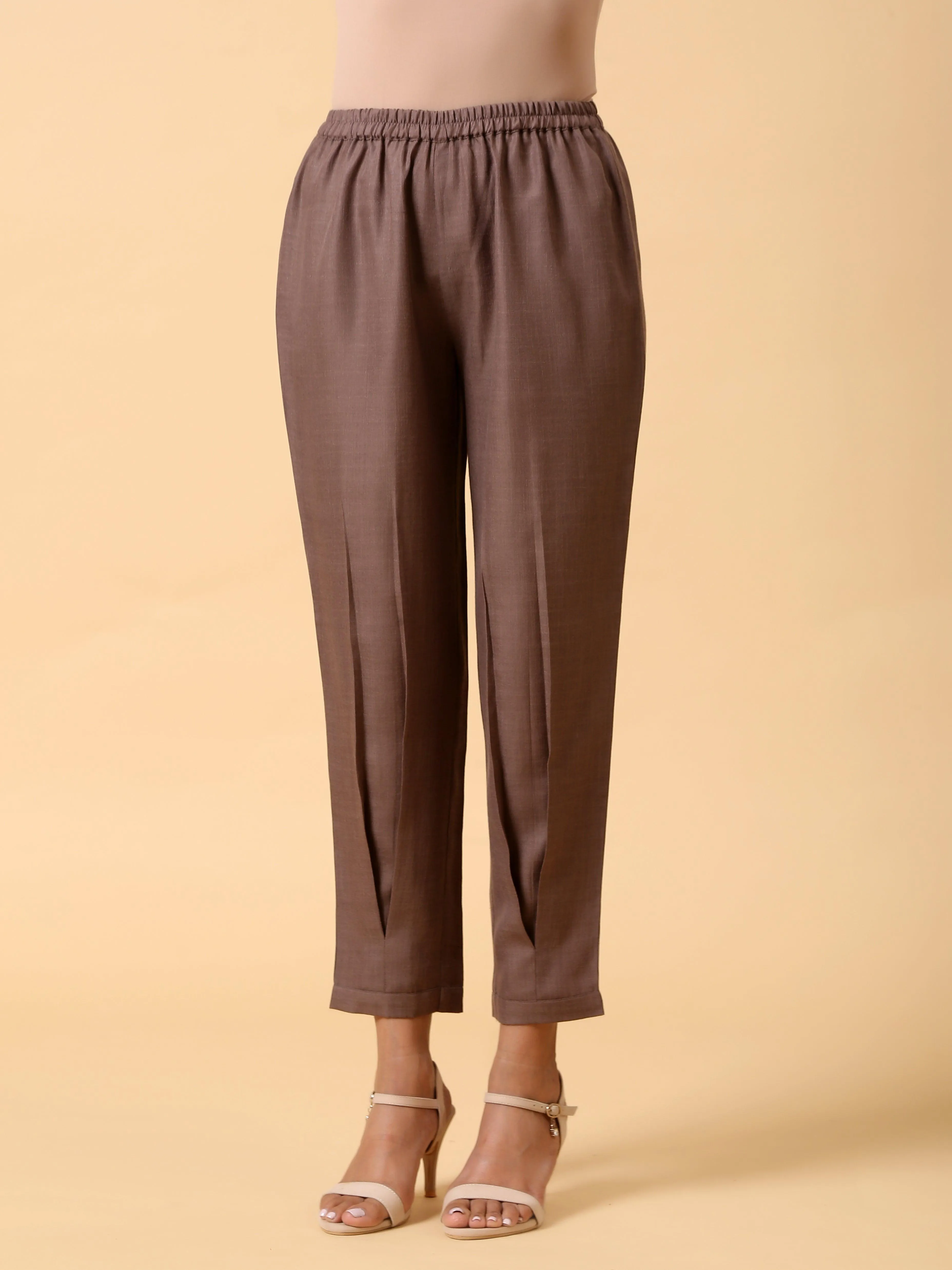 Cotton Linen Burnt Brown Pleated Co-Ord Set