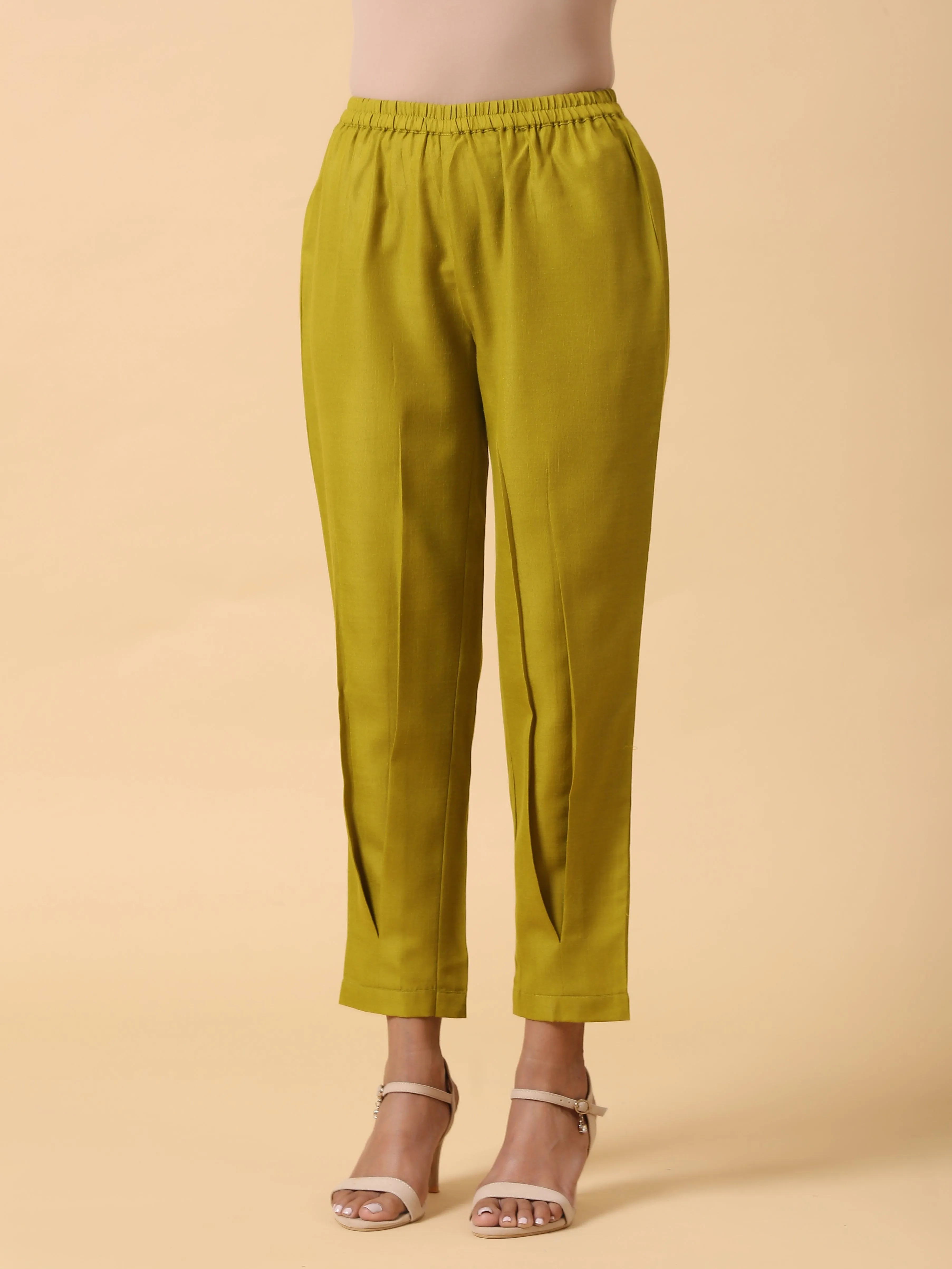 Cotton Linen Lime Green Pleated Co-Ord Set