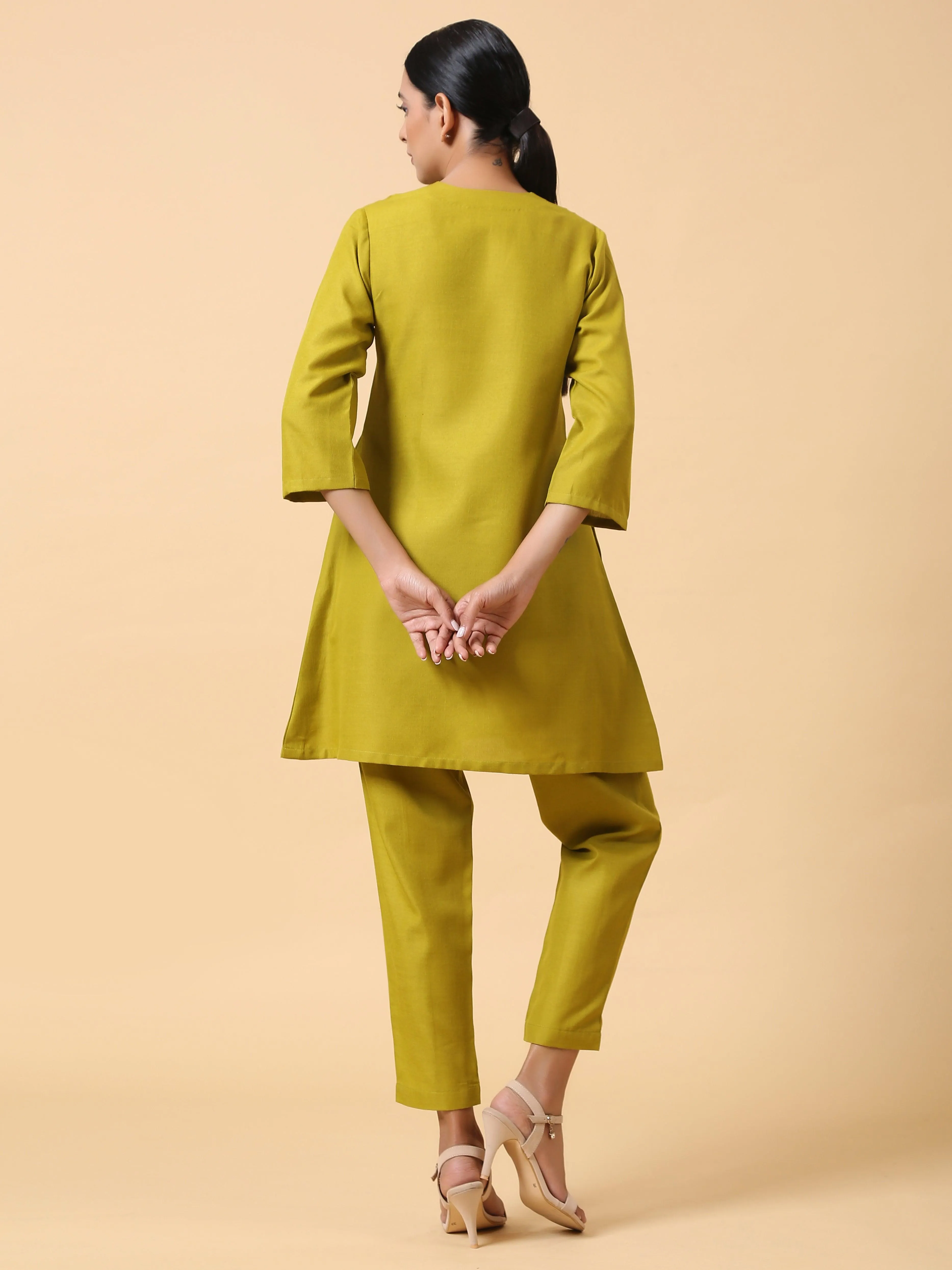 Cotton Linen Lime Green Pleated Co-Ord Set