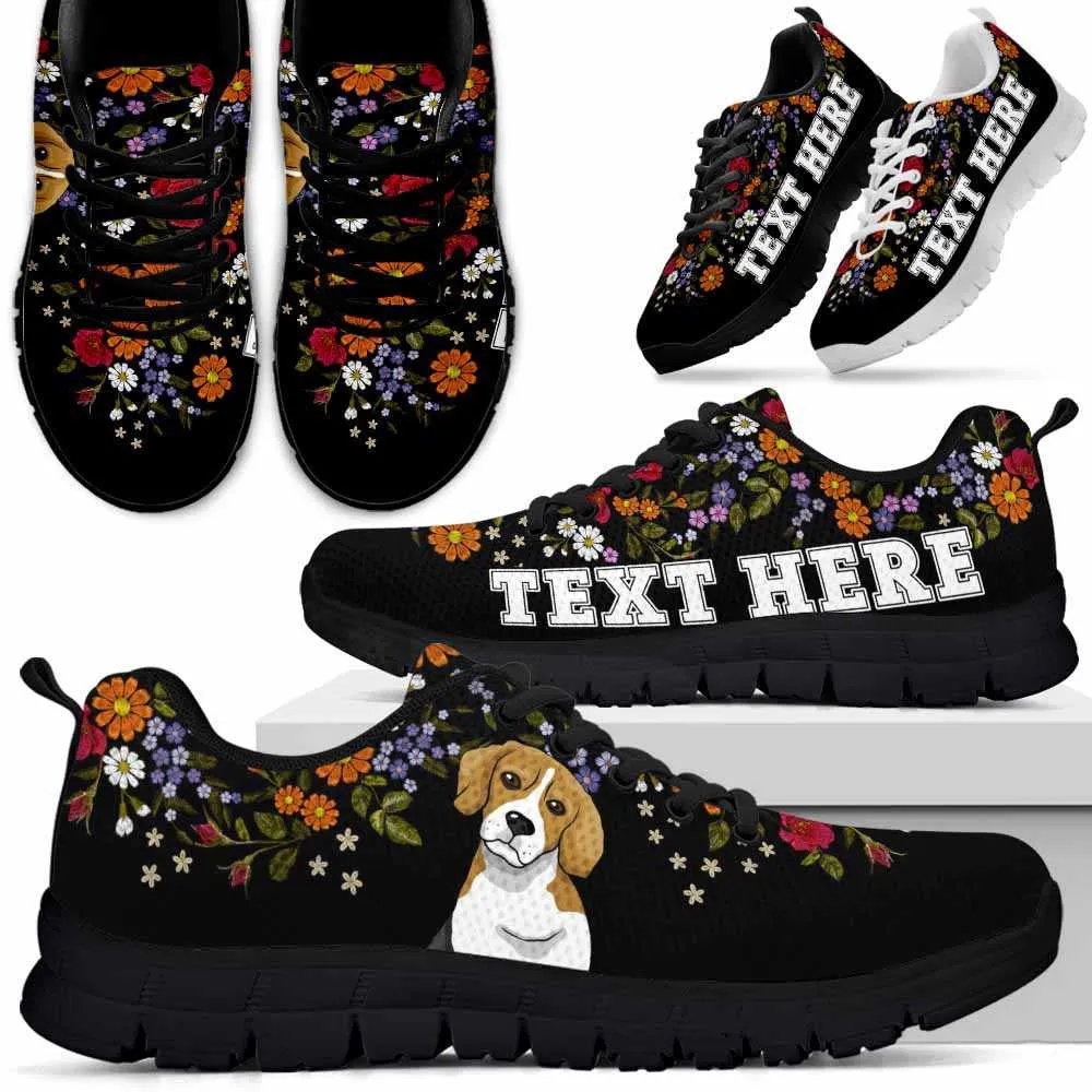 Custom Name Beagle Sneaker, Beagle Flower Floral Colorful Dog Lovers Sneakers Gym Running Shoes, Best Running Shoes