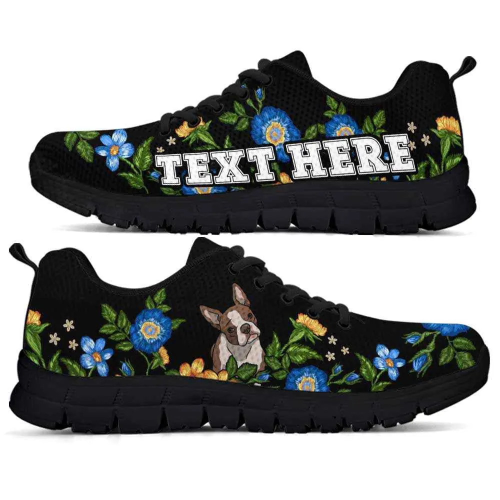 Custom Name Boston Terrier Sneaker, Boston Terrier Colorful Floral Flower Dog Lovers Sneakers Gym Running Shoes, Best Running Shoes