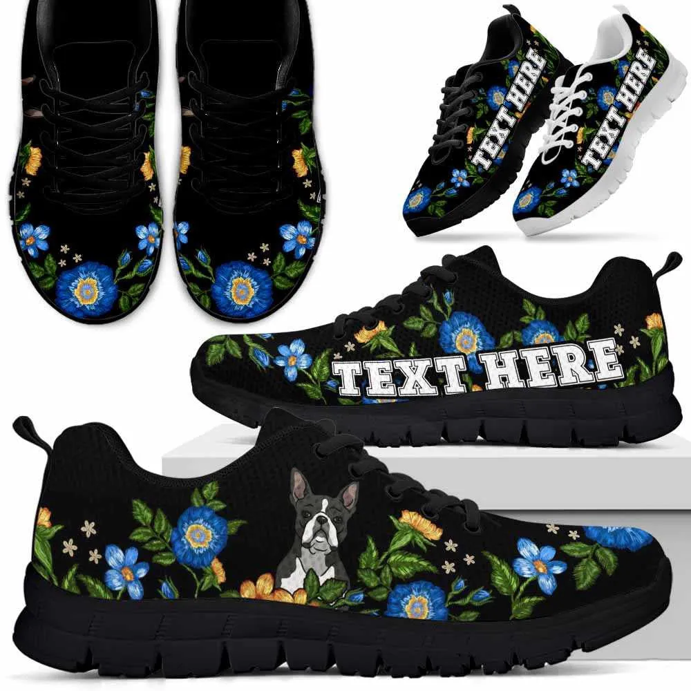 Custom Name Boston Terrier Sneaker, Boston Terrier Colorful Floral Flower Dog Lovers Sneakers Gym Running Shoes, Best Running Shoes