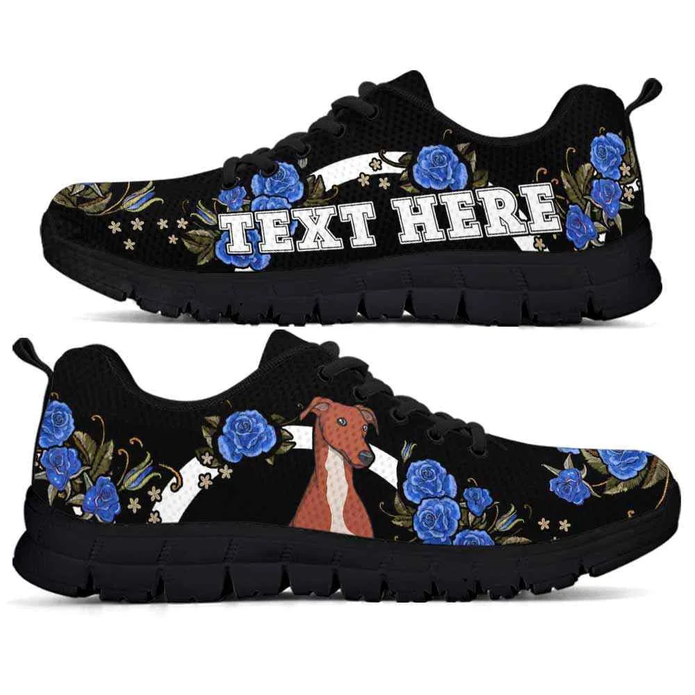 Custom Name Greyhound Sneaker, Greyhound Dog Lovers Sneakers Gym Rose Blue Flower Running Shoes, Best Running Shoes