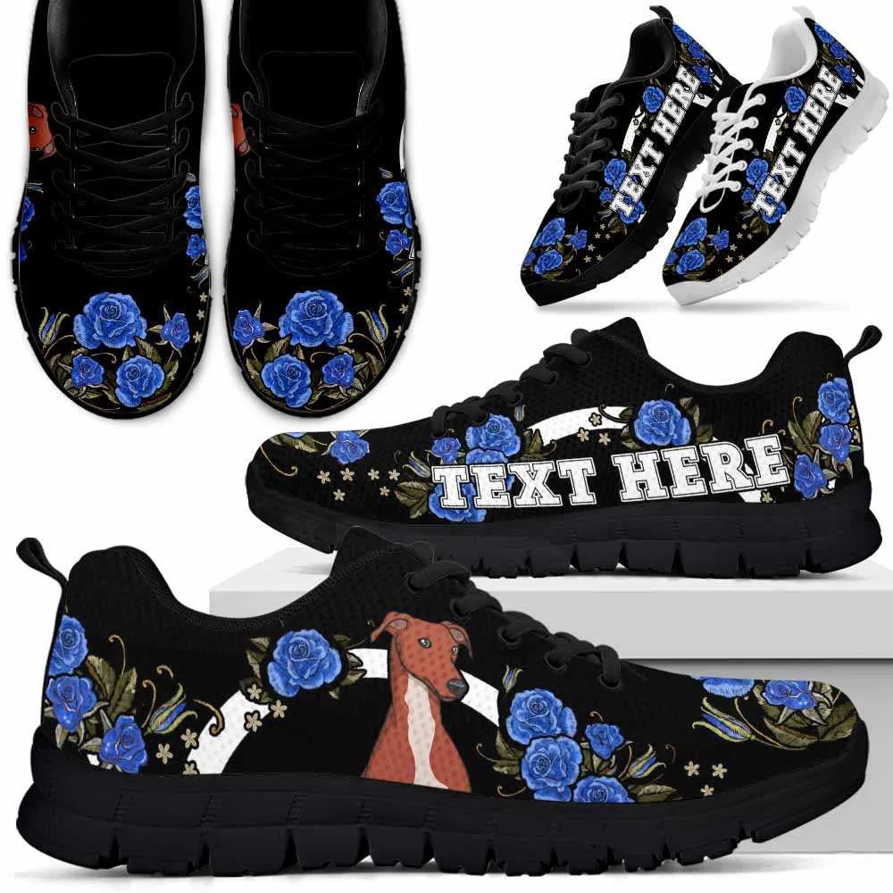 Custom Name Greyhound Sneaker, Greyhound Dog Lovers Sneakers Gym Rose Blue Flower Running Shoes, Best Running Shoes