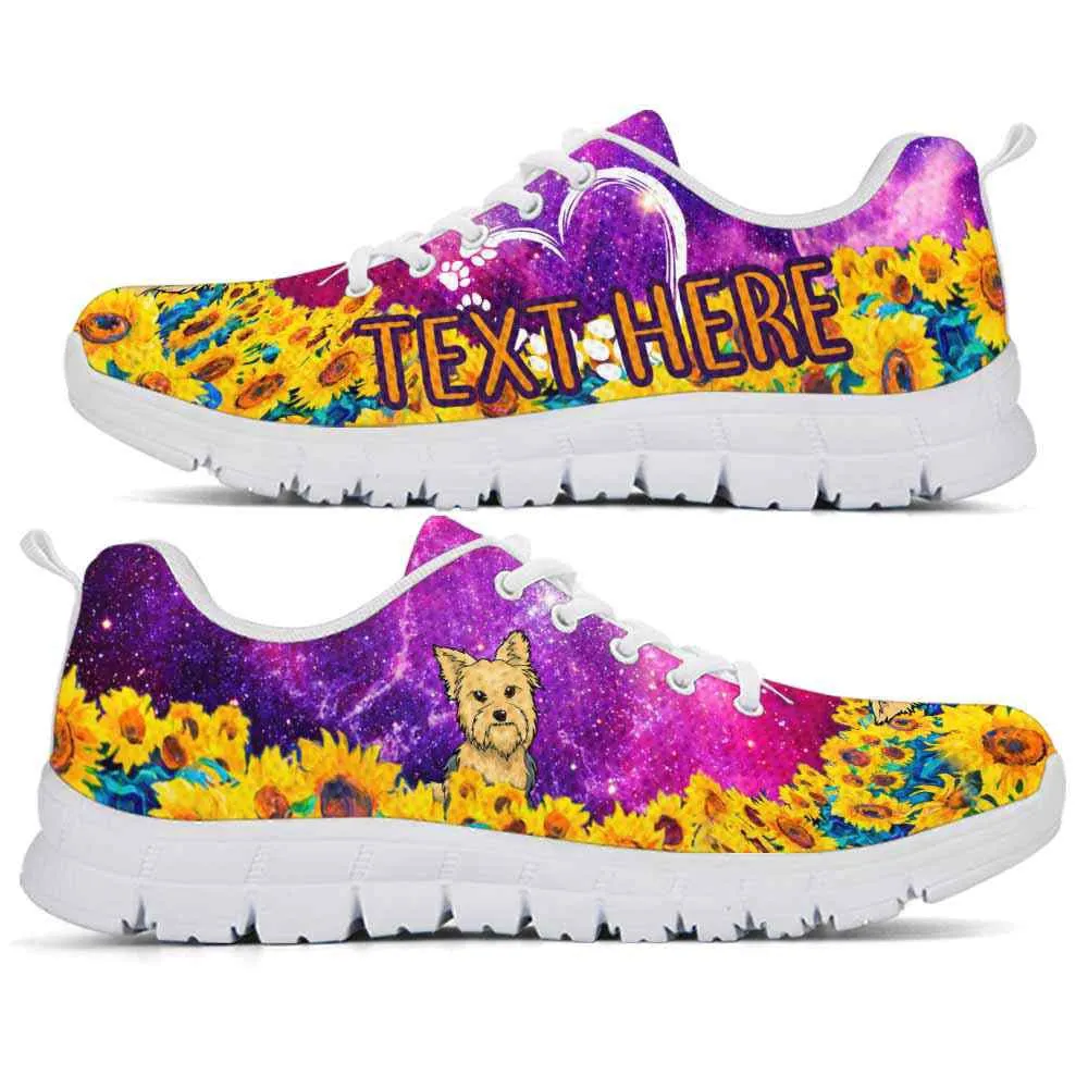 Custom Name Yorkshire Terrier Sneaker, Yorkie Sunflower Galaxy Sneakers Running Shoes, Best Running Shoes