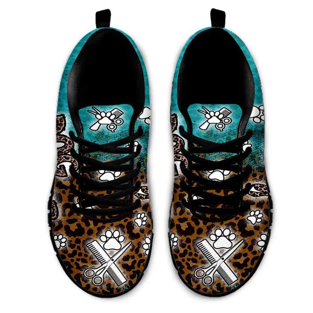 Dog Groomer Sneaker, Dog Grooming Leopard Teal Sneakers Shoes, Best Running Shoes, Unique Gifts For Dog Lovers