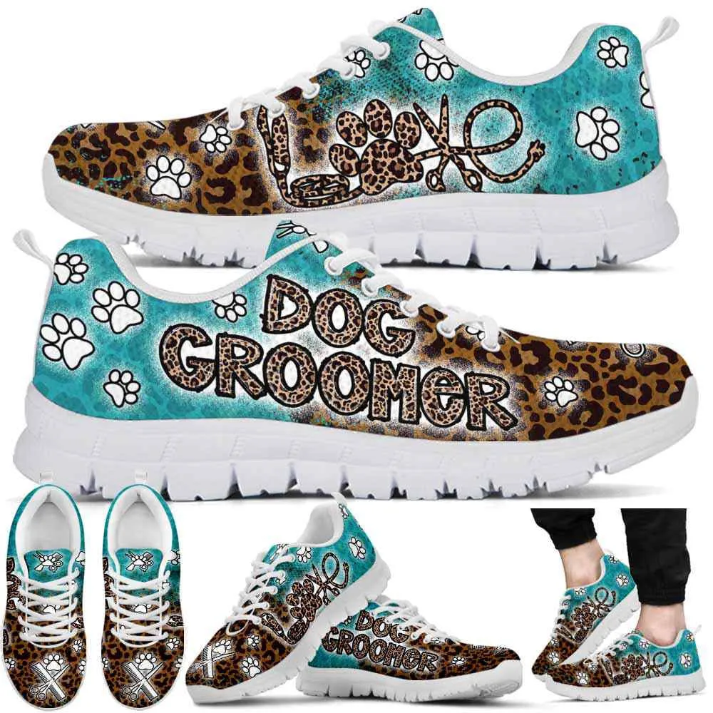 Dog Groomer Sneaker, Dog Grooming Leopard Teal Sneakers Shoes, Best Running Shoes, Unique Gifts For Dog Lovers