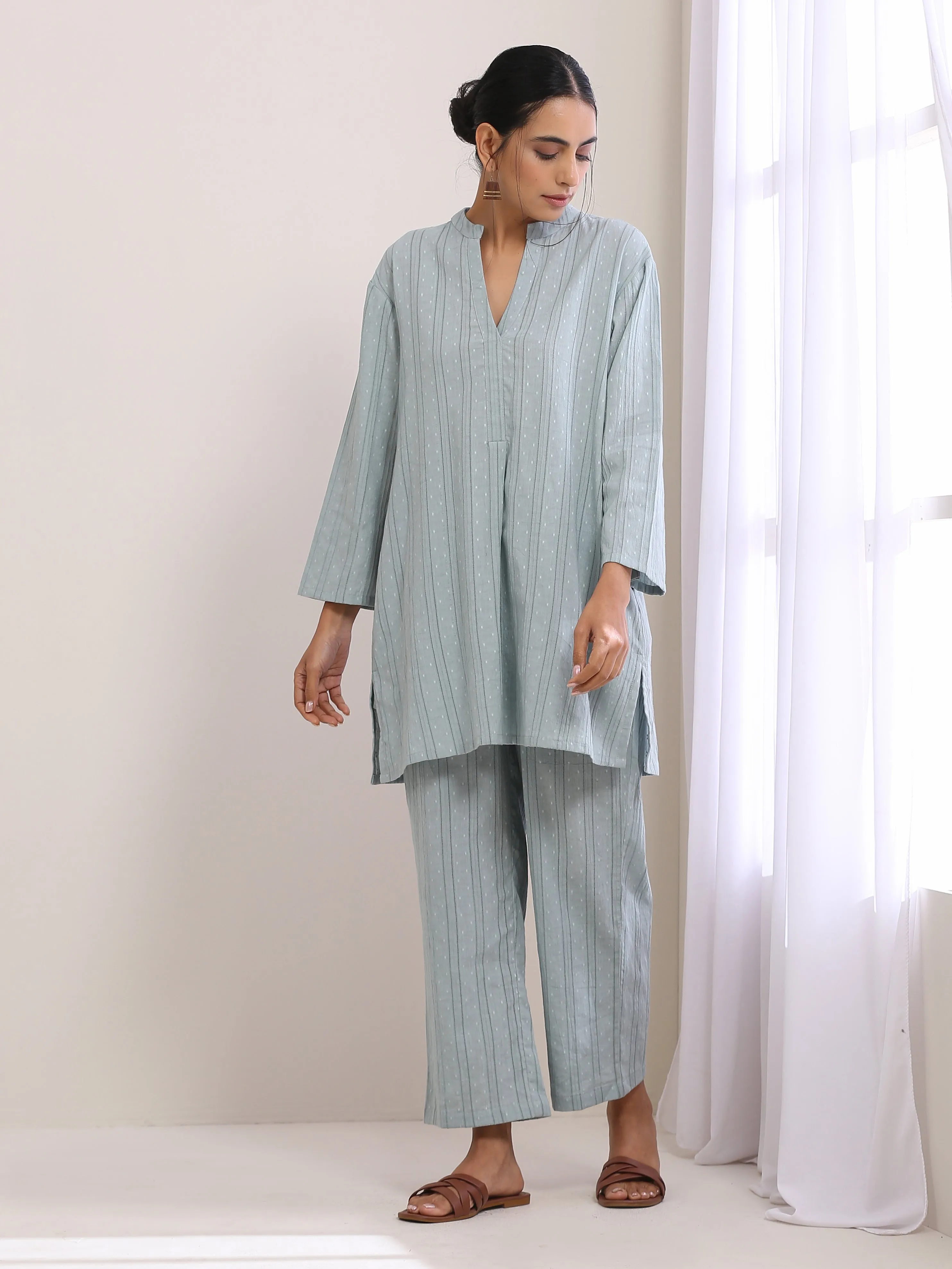 Eggshell Blue Dobby Relaxed Fit Co-Ord Set