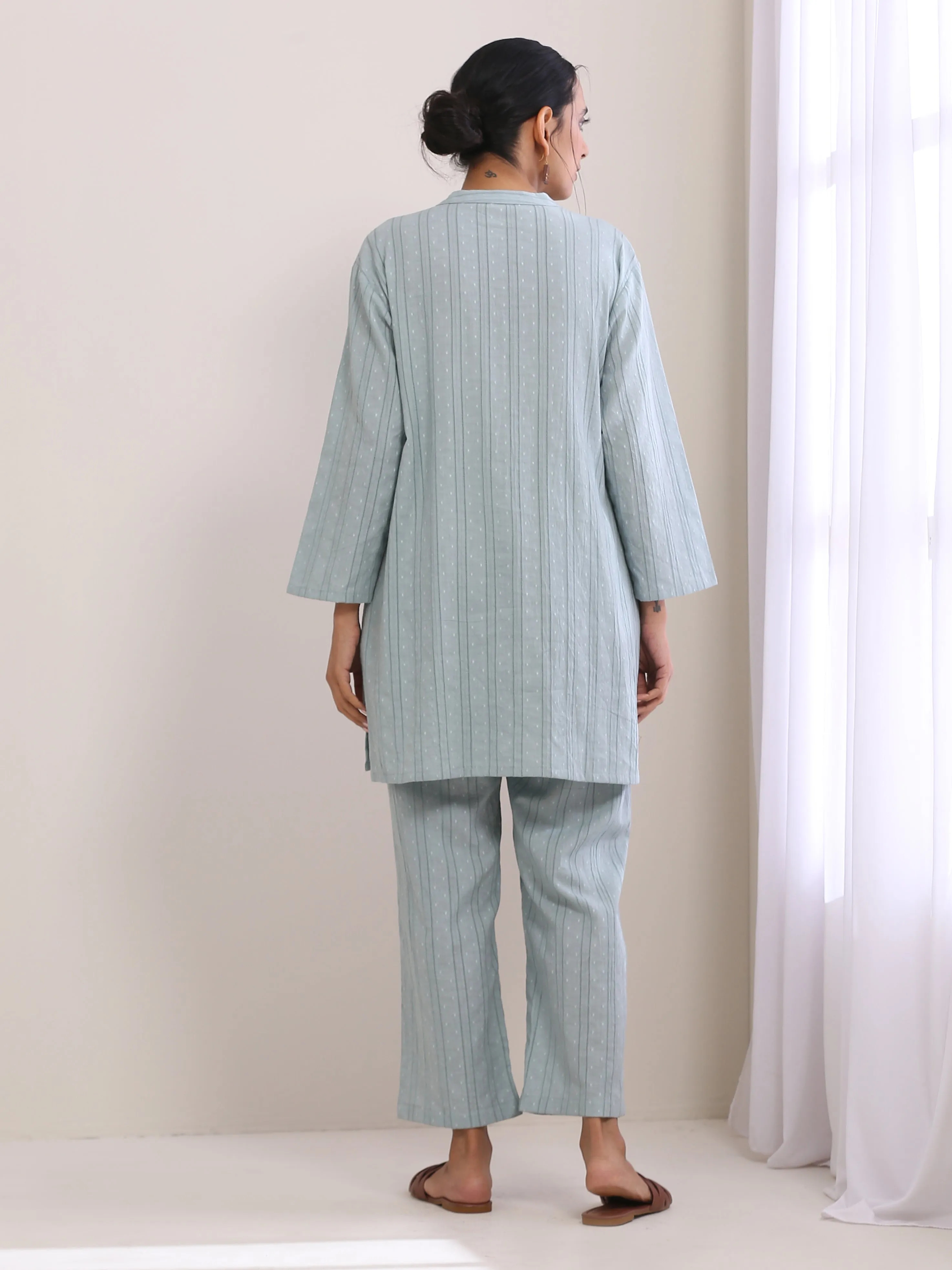 Eggshell Blue Dobby Relaxed Fit Co-Ord Set