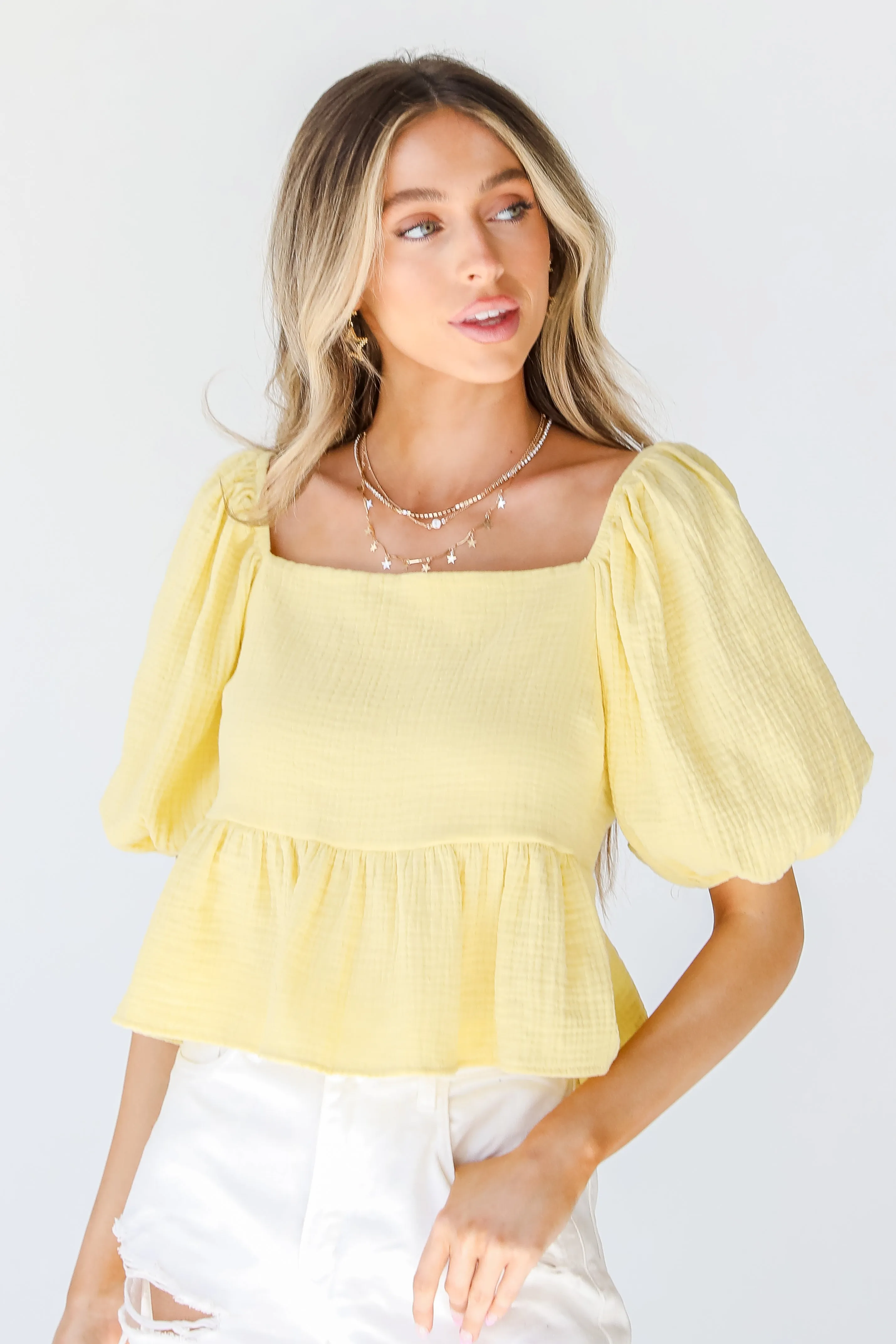 Feel The Sunshine Linen Peplum Blouse