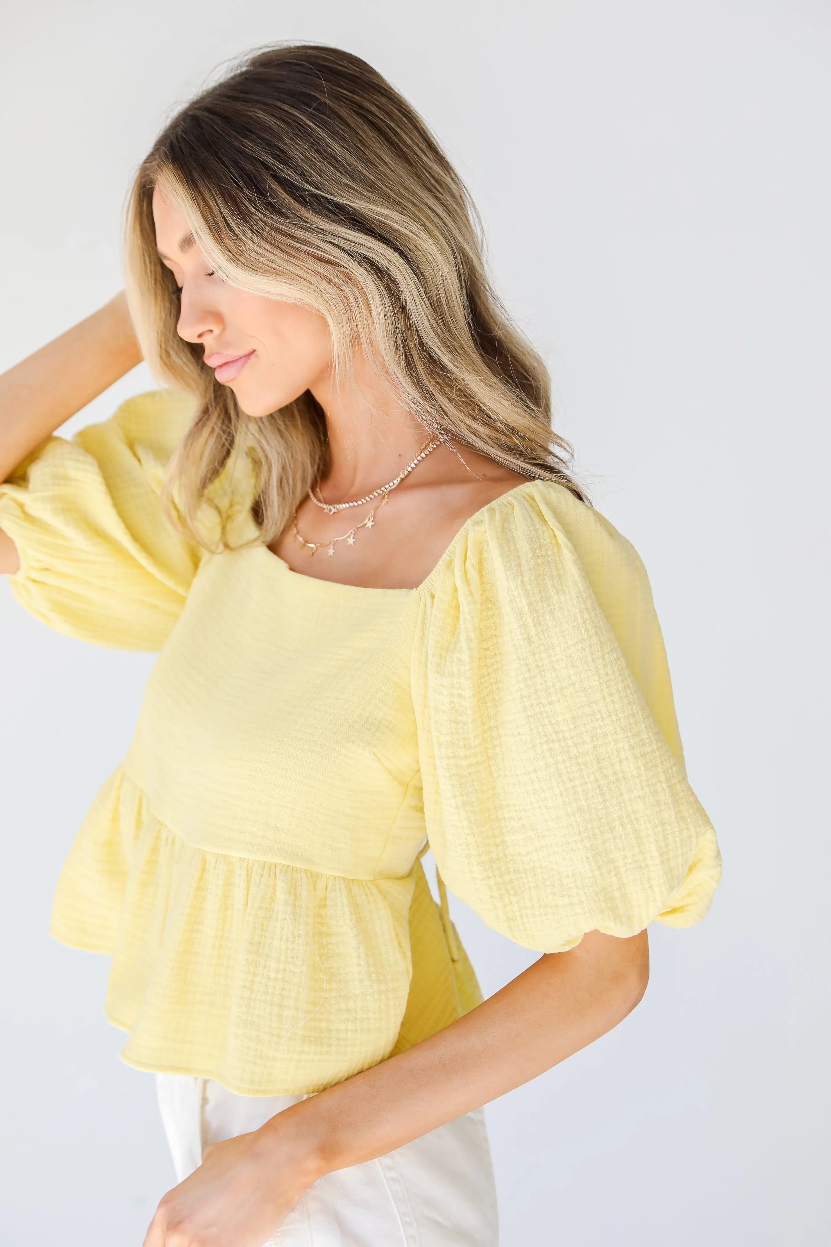 Feel The Sunshine Linen Peplum Blouse