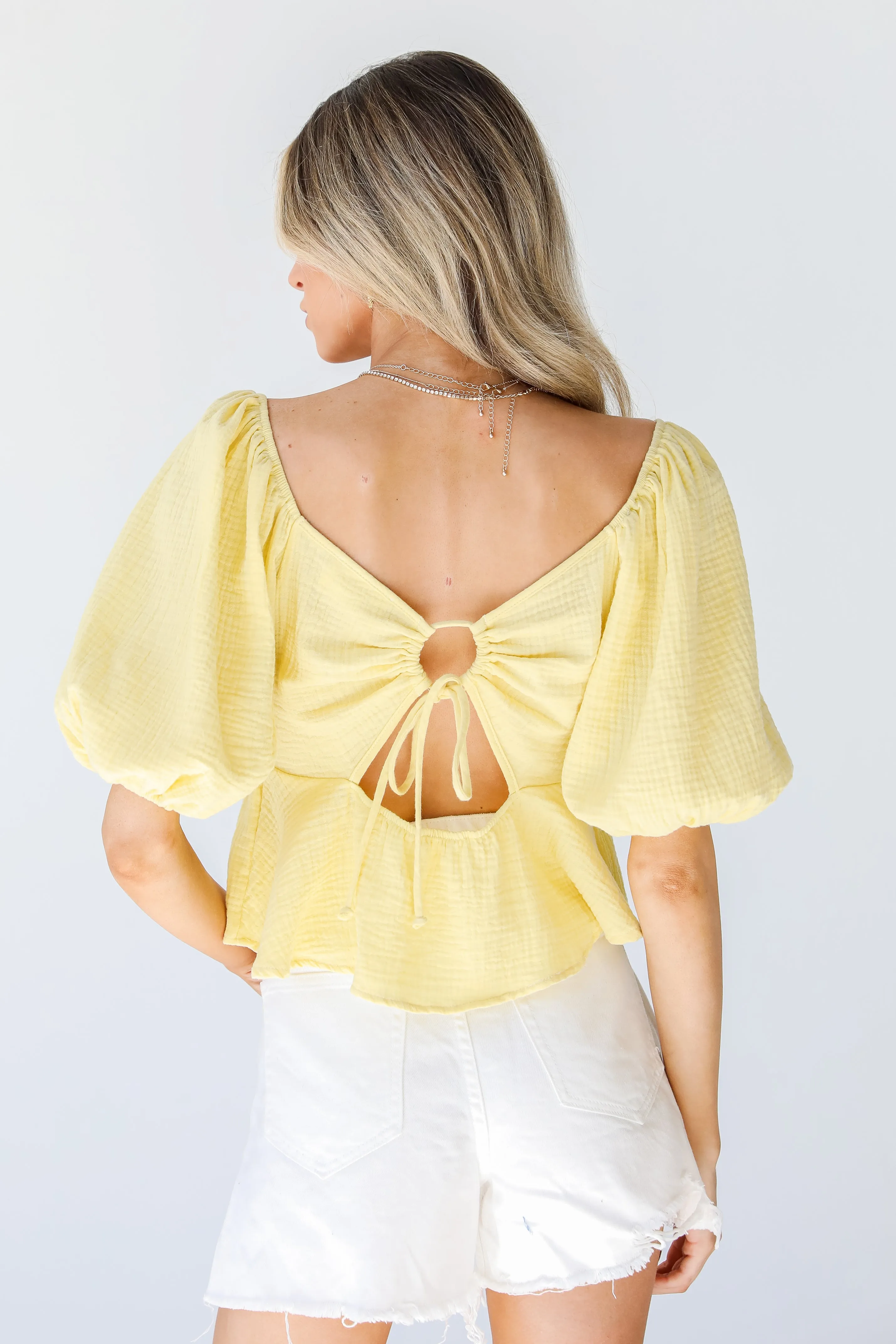 Feel The Sunshine Linen Peplum Blouse