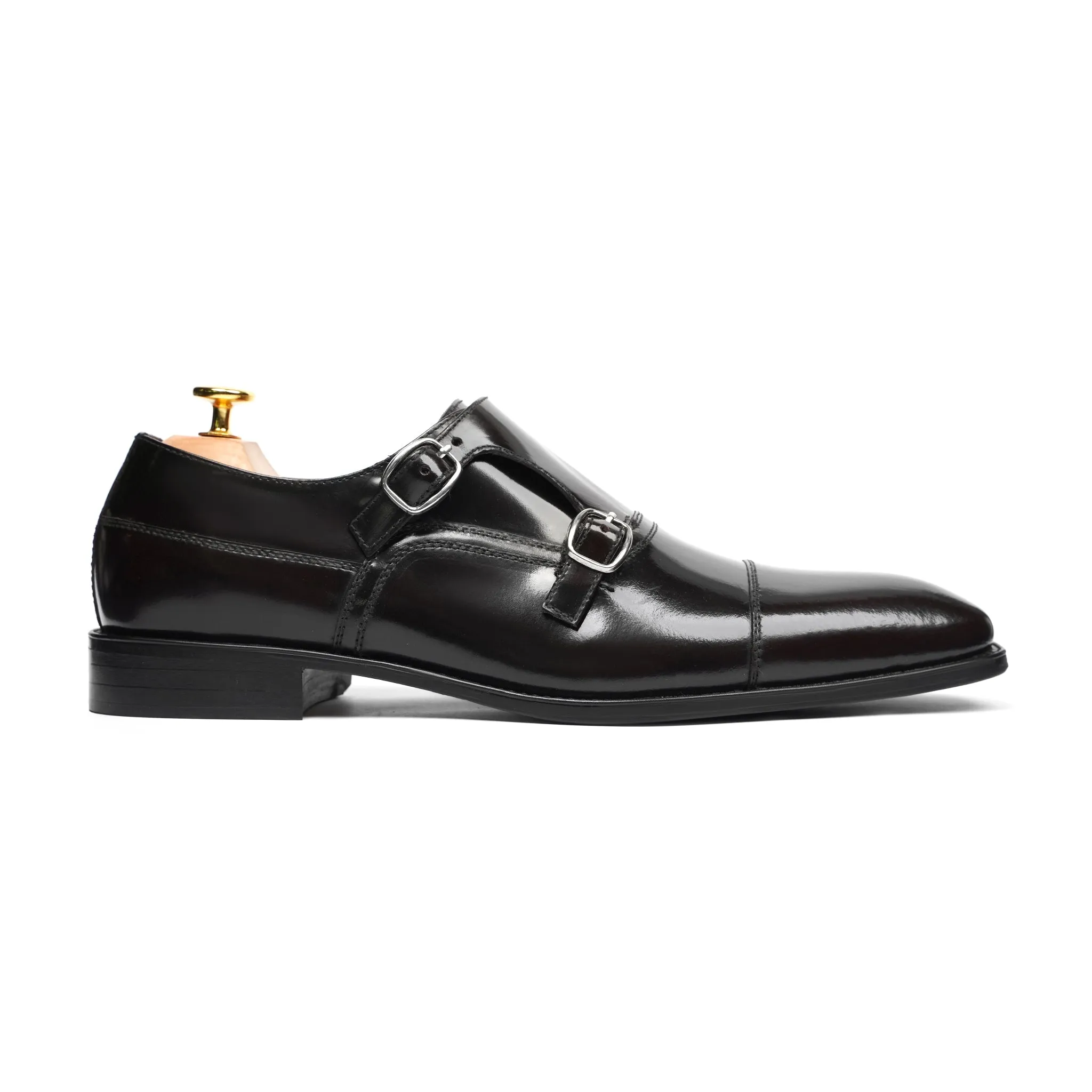 Fenti - Men's Black Box Leather High Shine Double Monkstrap