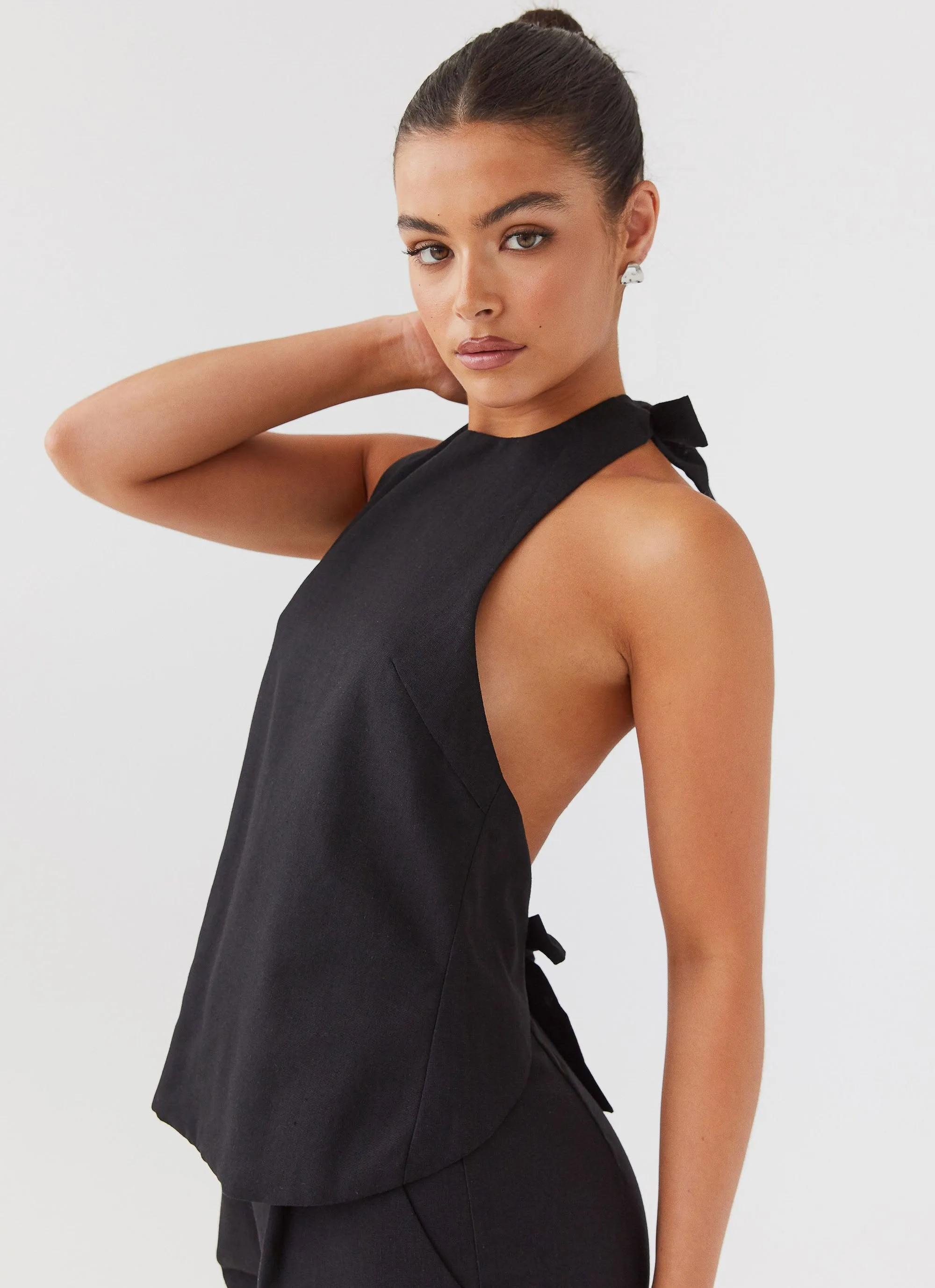 Heatwave Linen Apron Top - Black