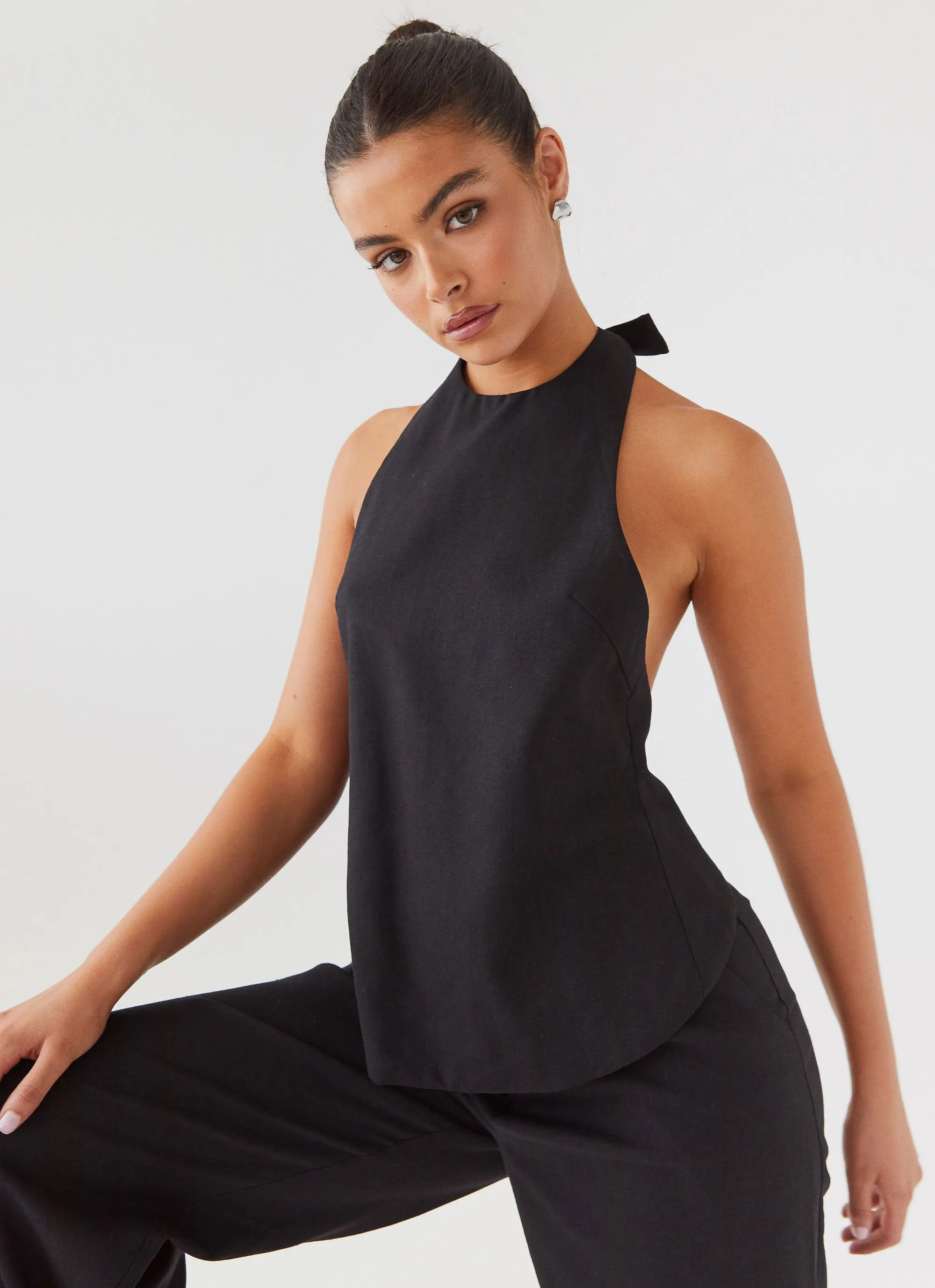 Heatwave Linen Apron Top - Black