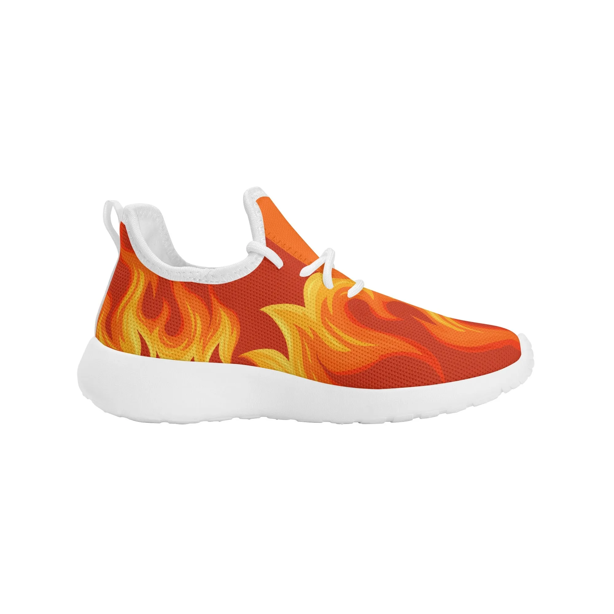 Kids Running Shoes | Mesh Knit Sneakers for kids 7-12 | Anime Slayer of Demon | Red Yellow Flames