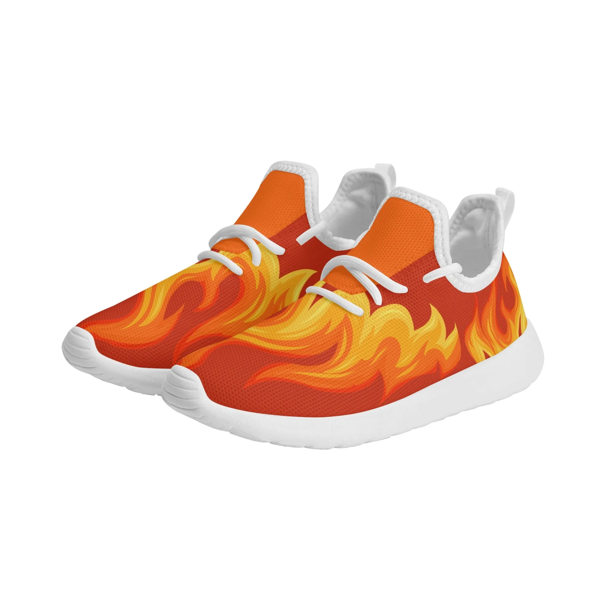 Kids Running Shoes | Mesh Knit Sneakers for kids 7-12 | Anime Slayer of Demon | Red Yellow Flames