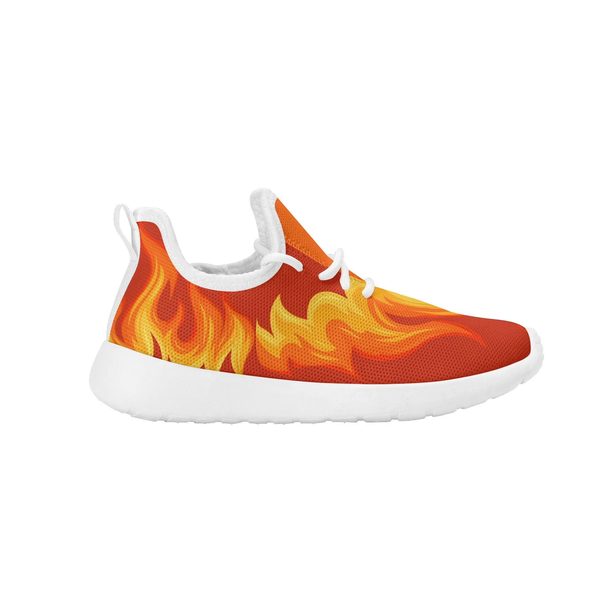 Kids Running Shoes | Mesh Knit Sneakers for kids 7-12 | Anime Slayer of Demon | Red Yellow Flames