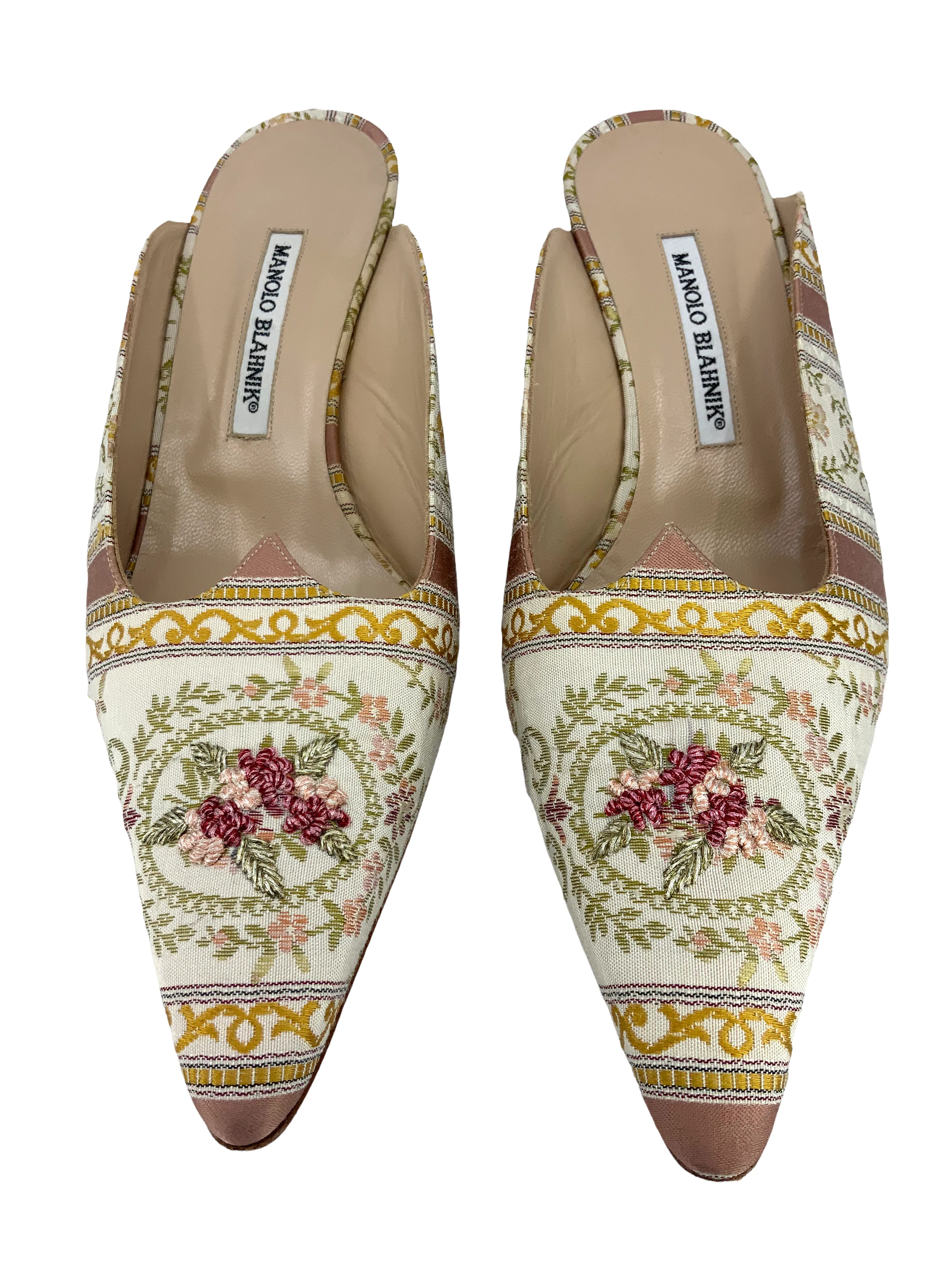 Manolo Blahnik Floral Embroidered Mules Size 11