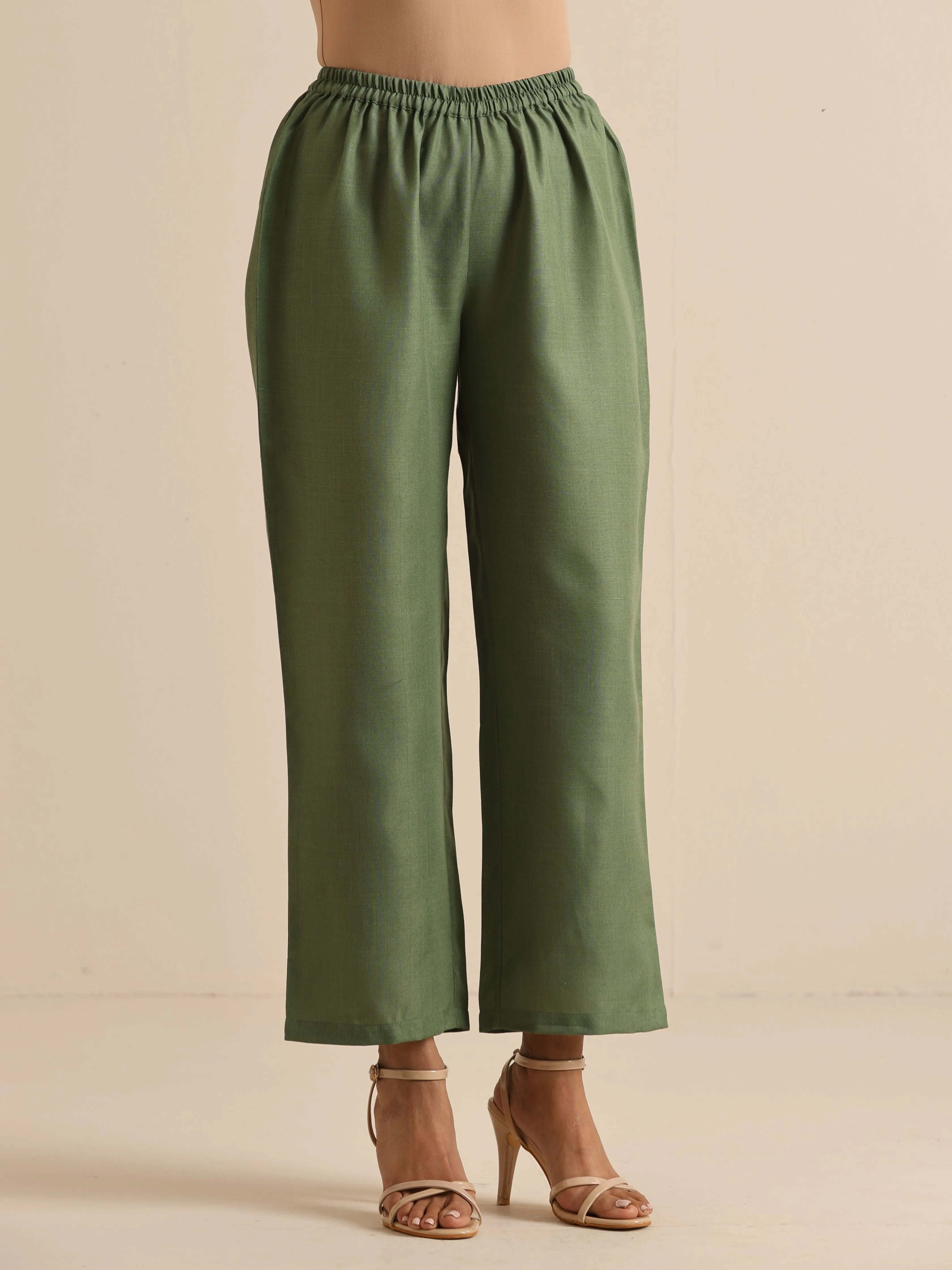 Olive Green Slub Relaxed Placket Co-Ord Set