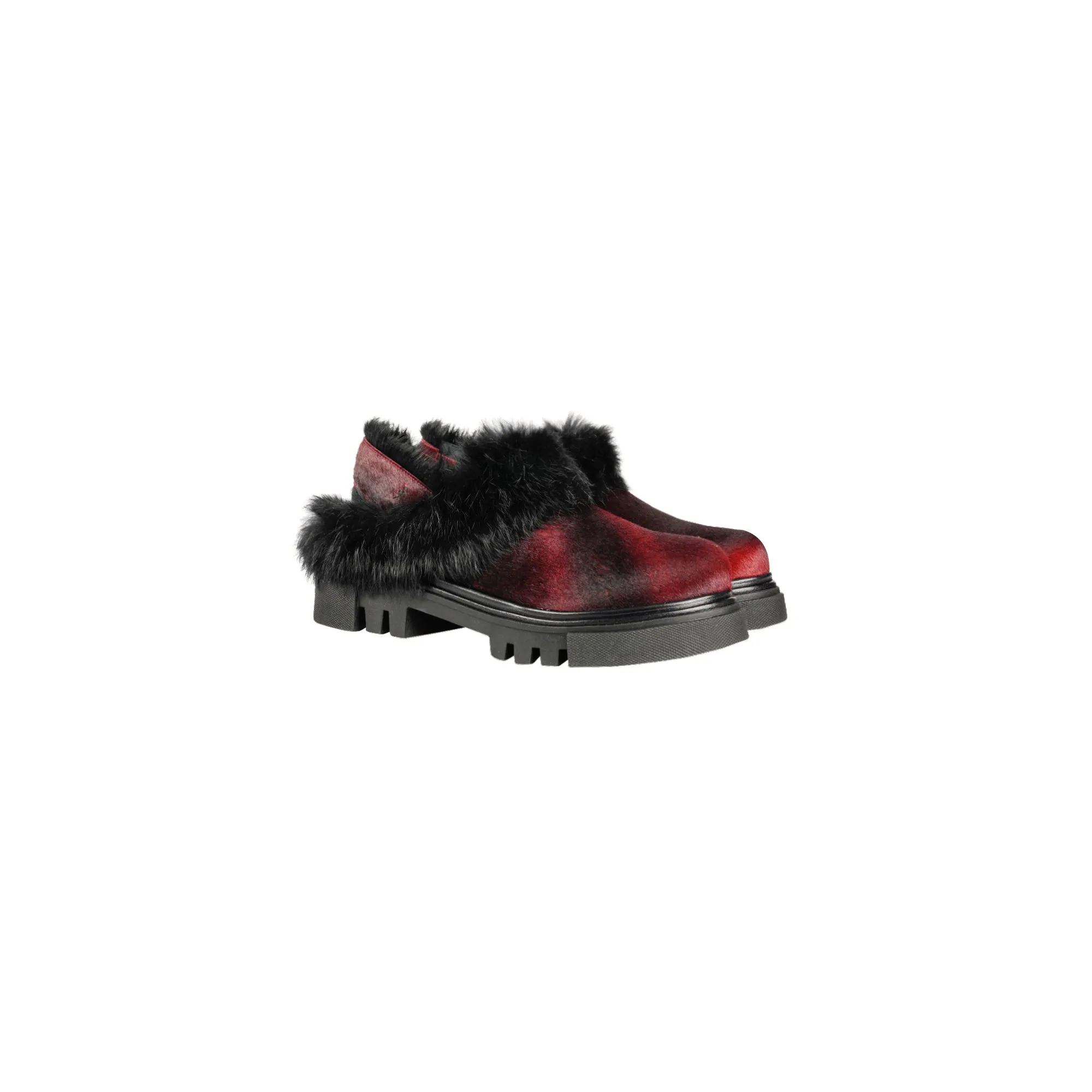 Open Back Fur Mules Pony Burgundy