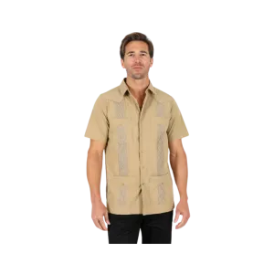 Platini Men's Modern Guayabera Khaki Shirt