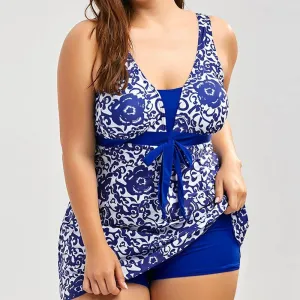 Polka Dot Print Two-Piece Swimsuit - Plus Size