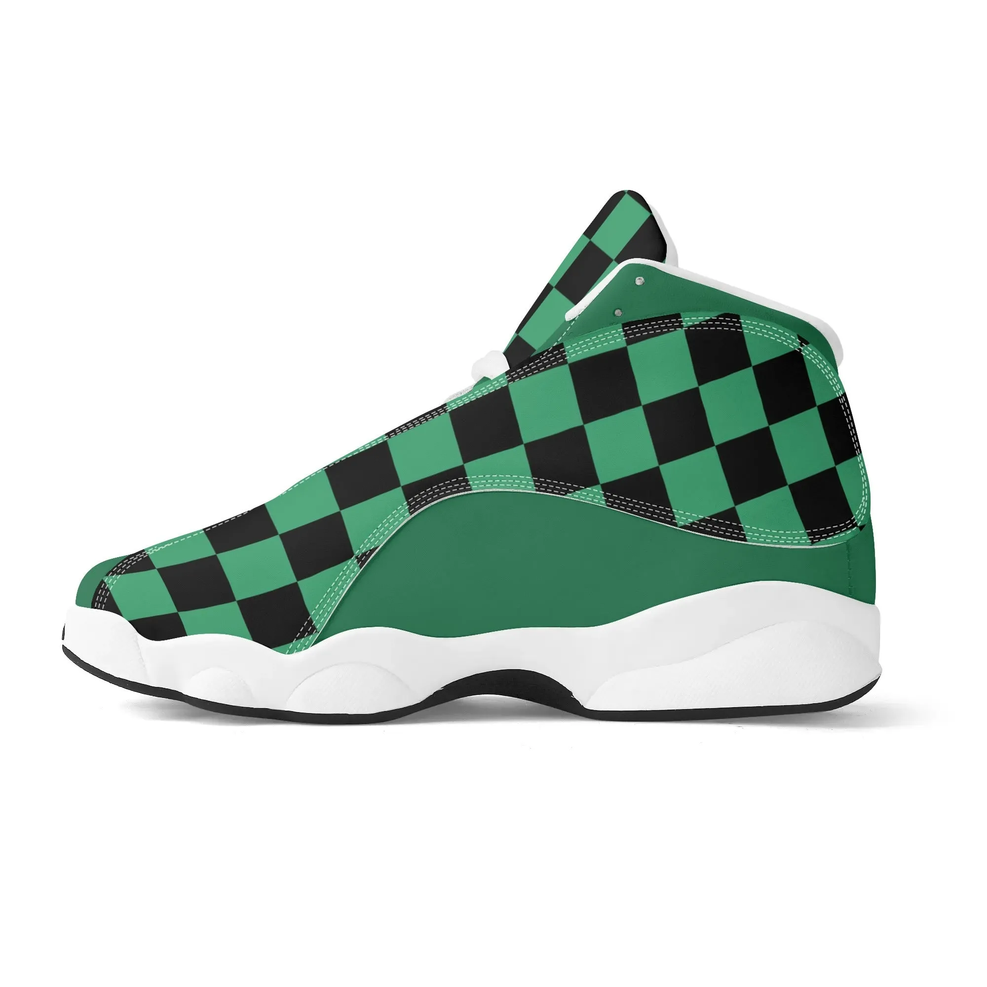 Skate shoe | High Top Sneakers | PU Vegan Leather Basketball shoes | Anime Slayer of Demon | Green Black Checkered