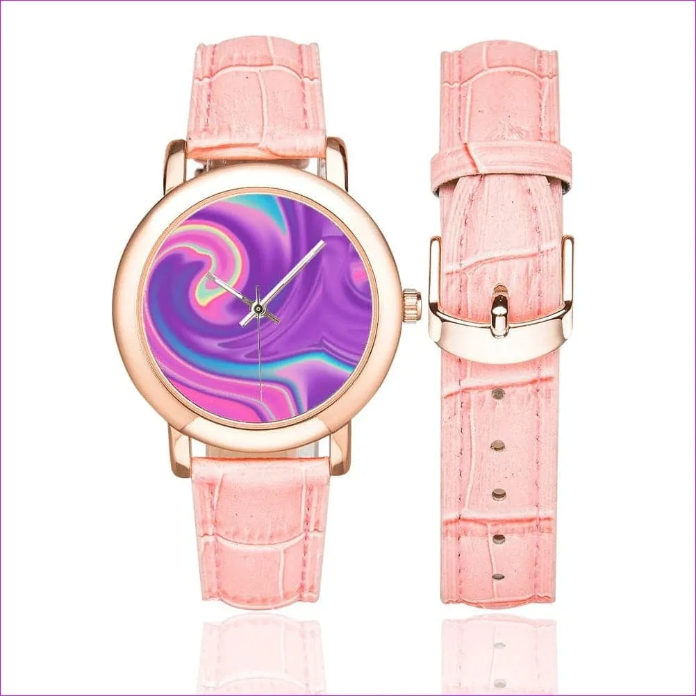 Tie-Dye Women's Rose Gold-plated Leather Strap Watch