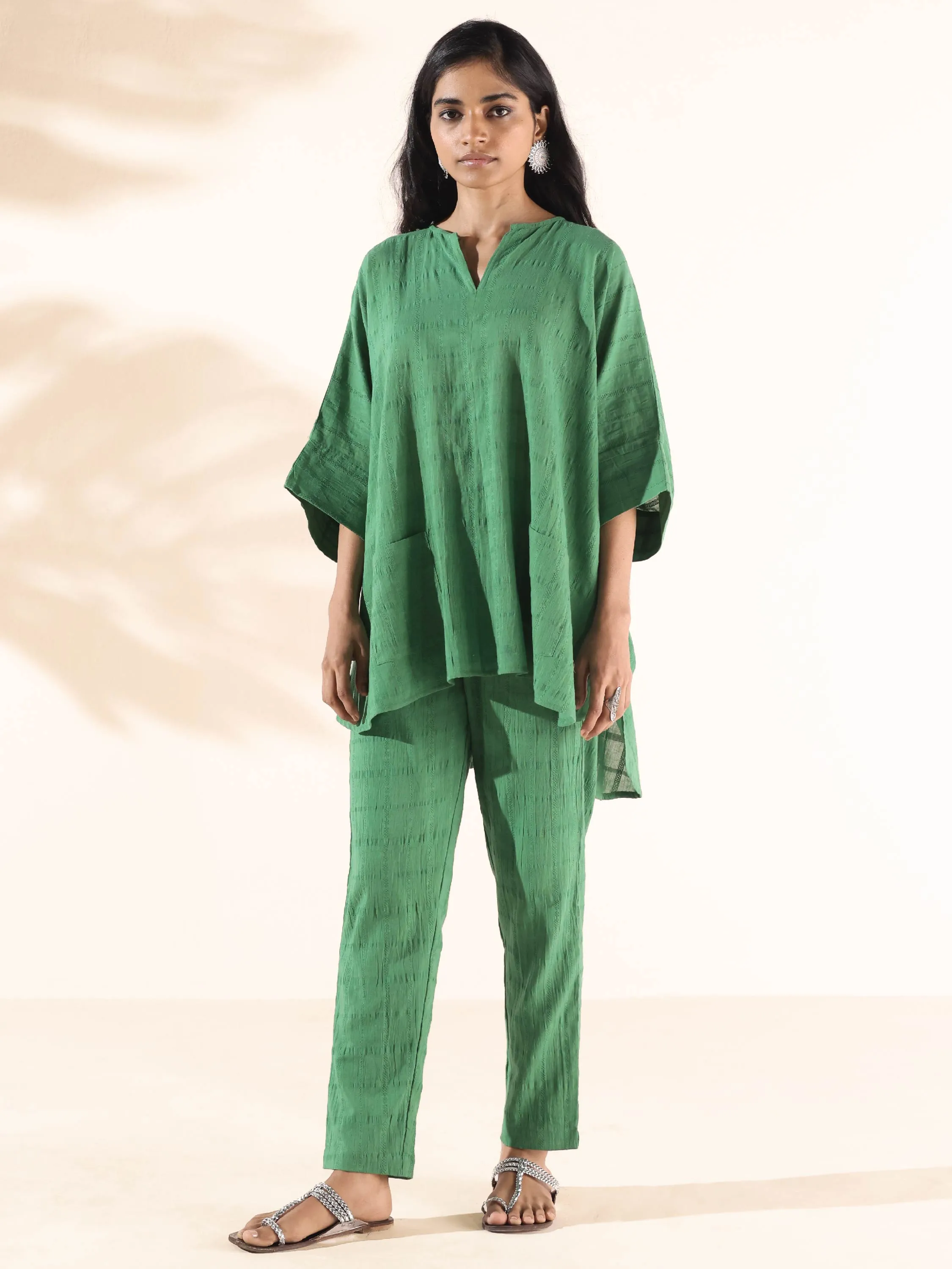 trueBrowns Green Cotton Dobby Oversized Co-ord Set