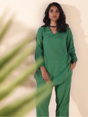 trueBrowns Green Cotton Dobby Relaxed Co-ord Set