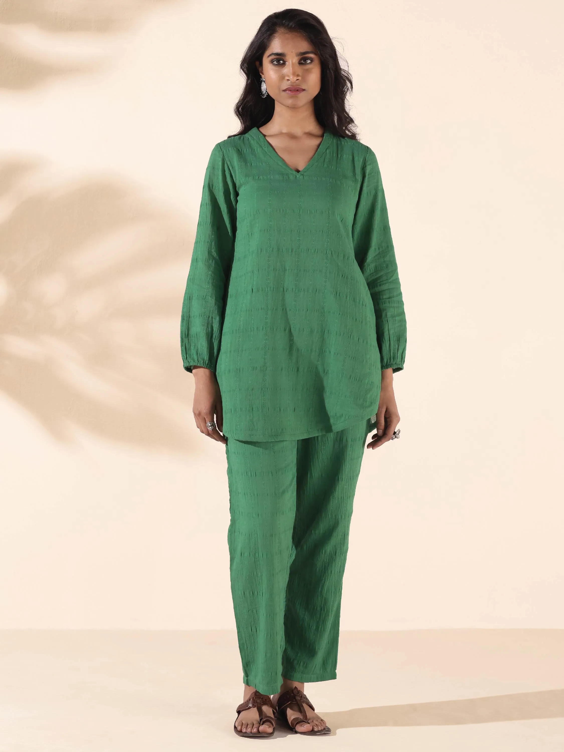 trueBrowns Green Cotton Dobby Relaxed Co-ord Set