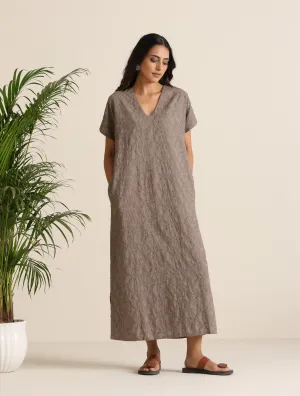 trueBrowns Grey Cotton Embroidered Dress