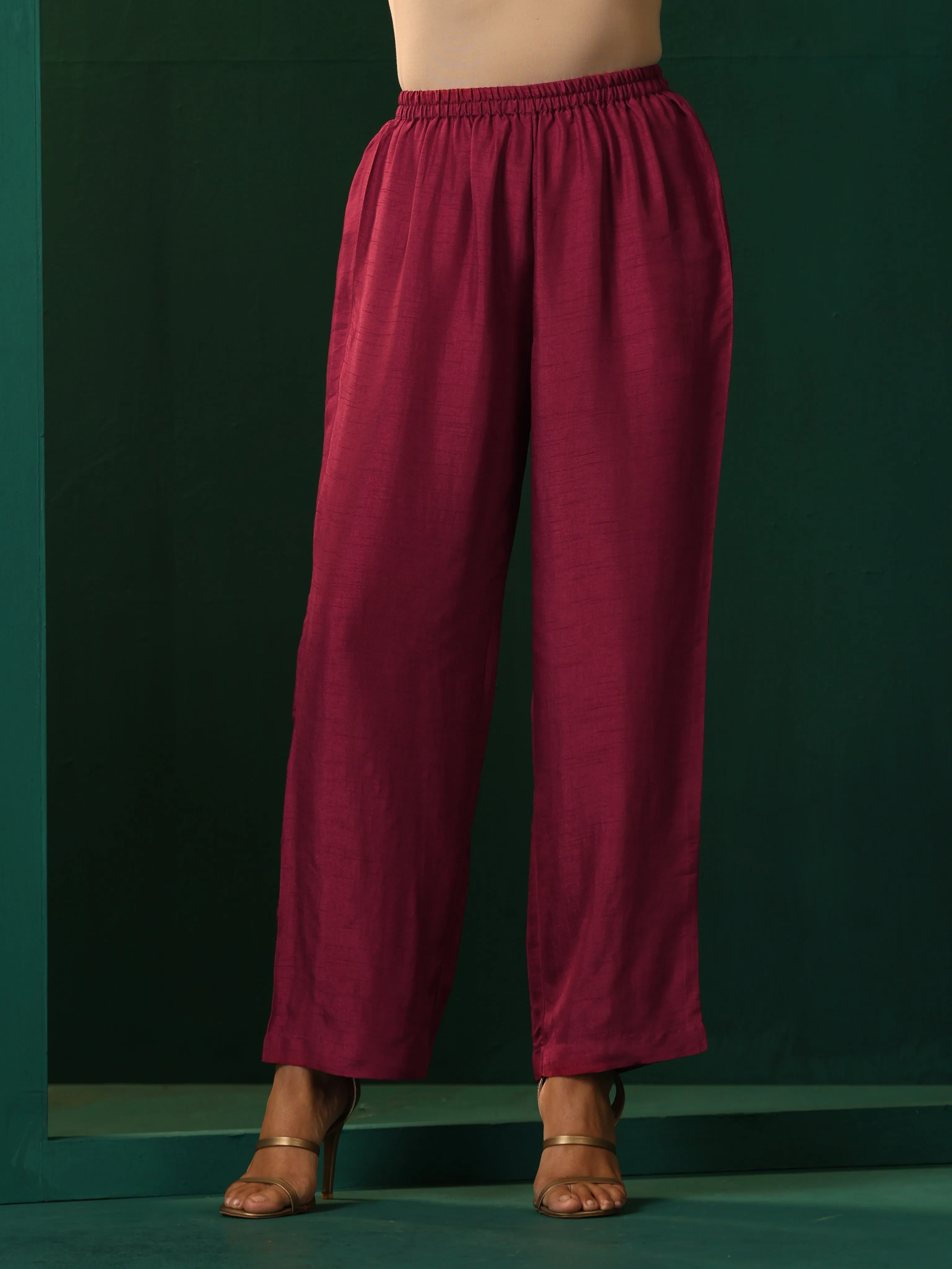 trueBrowns Maroon Silk Relaxed Co-ord Set