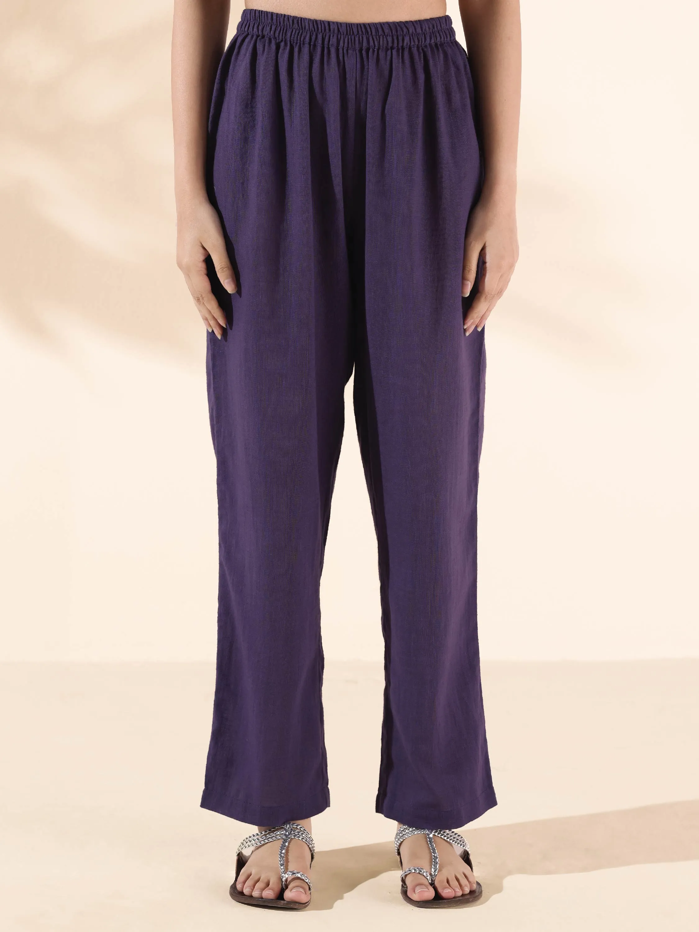 trueBrowns Purple Cotton Flared Co-ord Set