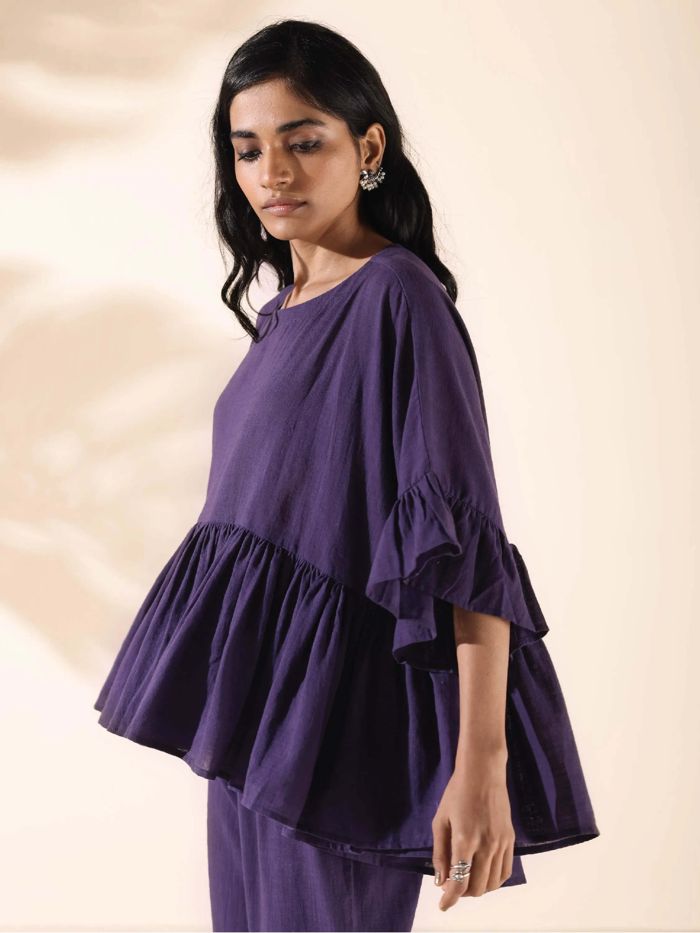 trueBrowns Purple Cotton Flared Co-ord Set