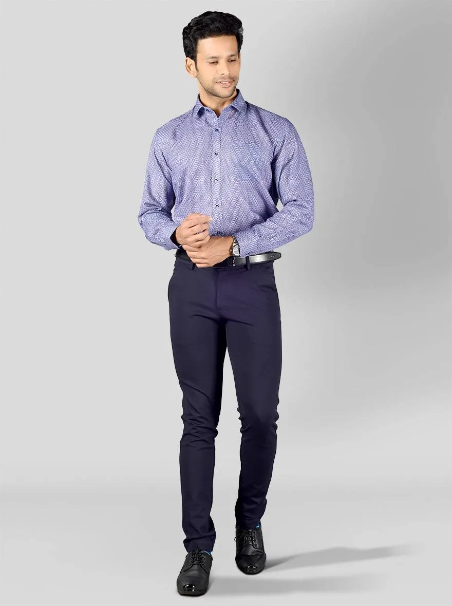 Ultramarine Blue Printed Regular Fit Formal Shirt | JadeBlue