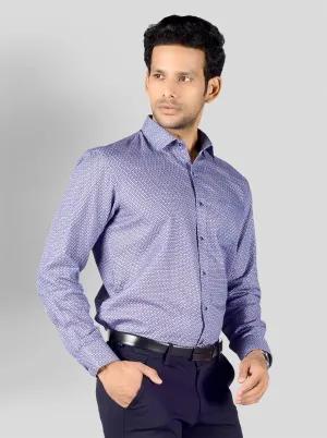 Ultramarine Blue Printed Regular Fit Formal Shirt | JadeBlue