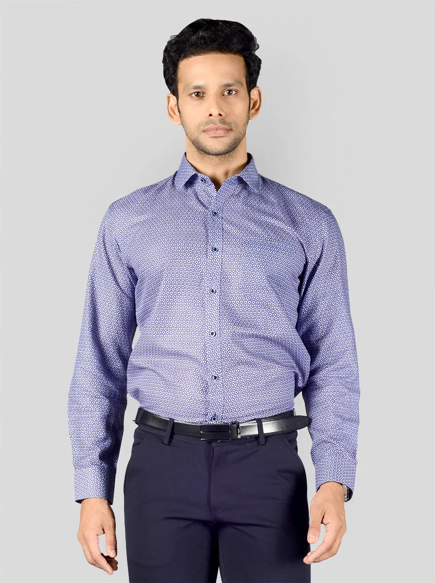 Ultramarine Blue Printed Regular Fit Formal Shirt | JadeBlue