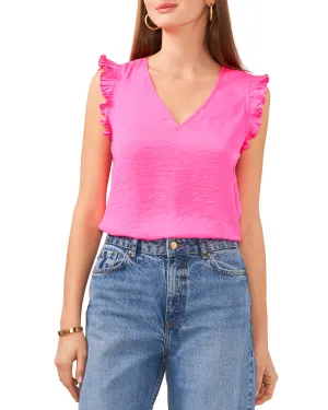 V-Neck Pleated Cap Sleeve Blouse