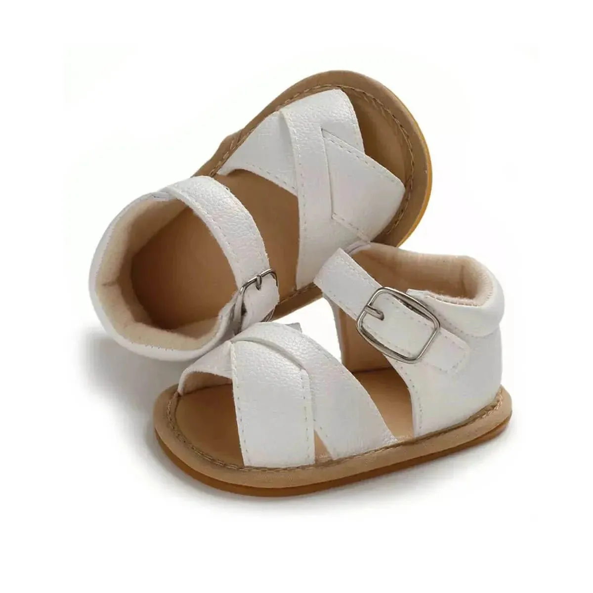 White Leather Crossover Baby Sandals