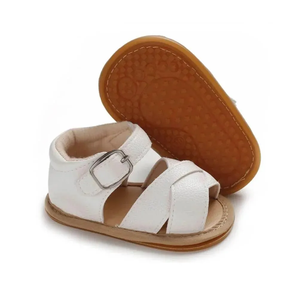 White Leather Crossover Baby Sandals